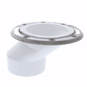 Jones Stephens C57434 3" x 4" PVC Offset Closet Flange with Stainless Steel Ring less Knockout