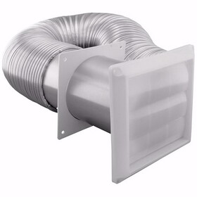 Jones Stephens D04009 4" x 8' Flexible Aluminum Duct with Louvered Hood and Metal Clamps for Dryer Vent