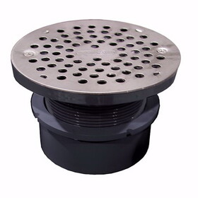 Jones Stephens D53017 4" PVC Hub Fit Drain Base with 3-1/2" Plastic Spud and 6" Stainless Steel Strainer