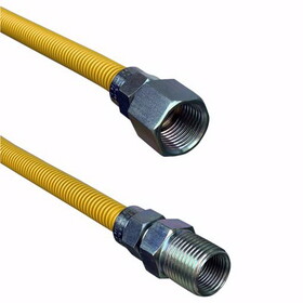 Jones Stephens G70106 3/8" OD (1/4" ID) X 12" Long, 3/8" Female Pipe Thread X 3/8" Male Pipe Thread, Yellow Coated Corrugated Stainless Steel Gas Connector
