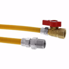 Jones Stephens G70221 3/8" OD (1/4" ID) Gas Connector Assembly, Yellow Coated, 1/2" MIP x 1/2" FIP Ball Valve x 48"