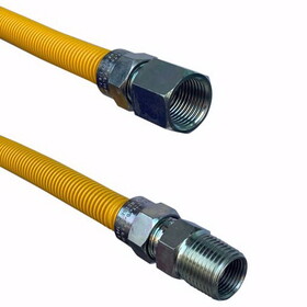 Jones Stephens G72105 1/2" OD (3/8" ID) X 12" Long, 1/2" Female Pipe Thread X 1/2" Male Pipe Thread, Yellow Coated Corrugated Stainless Steel Gas Connector