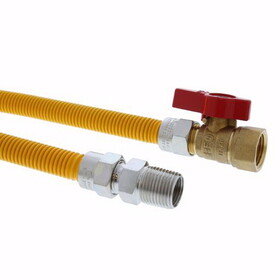 Jones Stephens G72300 1/2" OD (3/8" ID) Gas Connector Assembly, Yellow Coated, 1/2" MIP x 1/2" FIP Ball Valve x 12"