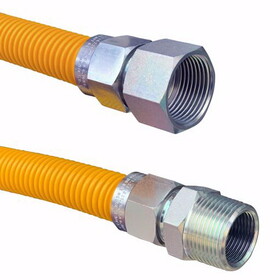 Jones Stephens G76002 1" OD (3/4" ID) X 12" Long, 3/4" Male Pipe Thread X 3/4" Female Pipe Thread, Yellow Coated Corrugated Stainless Steel Gas Connector