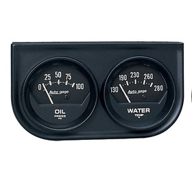 AutoMeter 2345 GAUGE CONSOLE; OILP/WTMP; 2in.; 100PSI/280deg.F; BLK DIAL; BLK BZL; AUTOGAGE