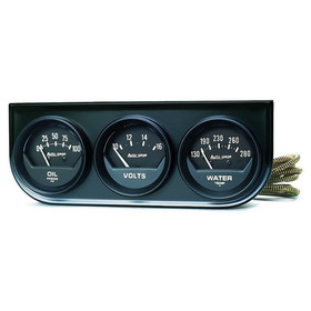 AutoMeter 2348 GAUGE CONSOLE; OILP/WTMP/VOLT; 2in.; 100PSI/280deg.F/16V; BLK DIAL; BLK BZL; AG
