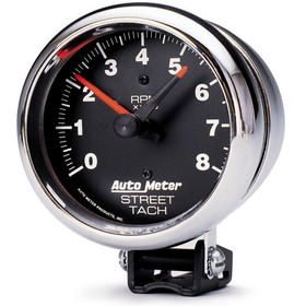 AutoMeter 2895 GAUGE; TACHOMETER; 3 3/4in.; 8K RPM; PEDESTAL W/RED LINE; TRADITIONAL CHROME