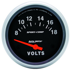 AutoMeter 3592 GAUGE; VOLTMETER; 2 5/8in.; 18V; ELECTRIC; SPORT-COMP