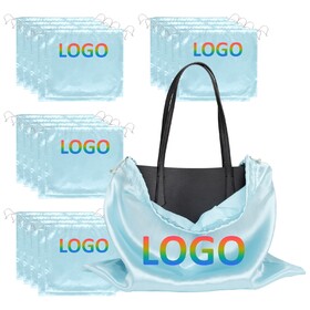 Muka 20 PCS Custom Imprint Blue Satin Dust Bag Drawstring Pouch for Handbag Purse Shoes Gift Bag