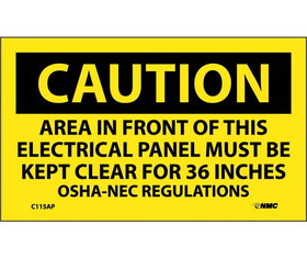 NMC C115LBL Caution Electrical Hazard Label, Adhesive Backed Vinyl, 3" x 5"