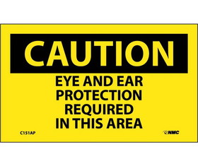 NMC C151LBL Caution Eye And Ear Protection Required Sign, Adhesive Backed Vinyl, 3" x 5"