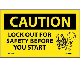 NMC C177LBL Caution Lock Out For Safety Before You Start Label, Adhesive Backed Vinyl, 3" x 5"