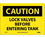 NMC 7" X 10" Vinyl Safety Identification Sign, Lock Valves Before Entering Tanks, Price/each