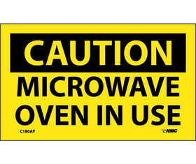 NMC C180LBL Caution Microwave Oven In Use Label, Adhesive Backed Vinyl, 3" x 5"