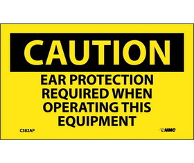 NMC C382LBL Caution Ear Protection Required When Operating Equipment Label, Adhesive Backed Vinyl, 3" x 5"