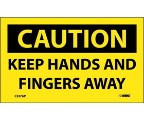NMC C537LBL Caution Keep Hands And Fingers Away Label, Adhesive Backed Vinyl, 3" x 5"