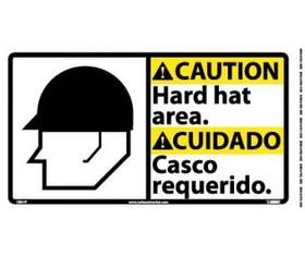 NMC CBA1 Caution Hard Hat Area Sign - Bilingual