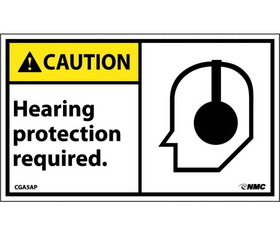 NMC CGA5LBL Caution Hearing Protection Required Label, Adhesive Backed Vinyl, 3" x 5"