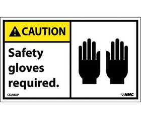 NMC CGA8LBL Caution Safety Gloves Required Label, Adhesive Backed Vinyl, 3" x 5"