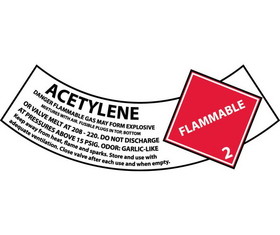 NMC CY101AP Acetylene Gas Cylinder Shoulder Label, Adhesive Backed Vinyl, 2" x 5.25"