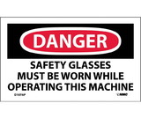 NMC D107LBL Danger Safety Glasses Must Be Worn Label, Adhesive Backed Vinyl, 3