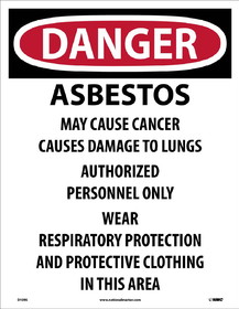 NMC D1095 Danger Asbestos May Cause Cancer Label, PAPER, 19" x 13"