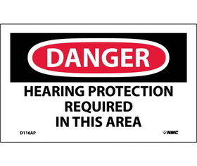 NMC D116LBL Danger Hearing Protection Required In This Area Label, Adhesive Backed Vinyl, 3" x 5"