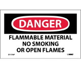 NMC D117LBL Danger Flammable Material No Smoking Or Open Flames Label, Adhesive Backed Vinyl, 3