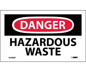 NMC D140LBL Danger Hazardous Waste Label, Adhesive Backed Vinyl, 3" x 5"