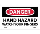 NMC D141LBL Danger Hand Hazard Watch Your Fingers Label, Adhesive Backed Vinyl, 3