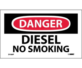 NMC D18LBL Danger Diesel No Smoking Label, Adhesive Backed Vinyl, 3" x 5"