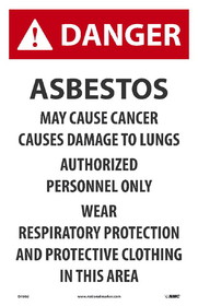 NMC D1950 Danger Asbestos Hazard Paper Sign, PAPER, 17" x 11"