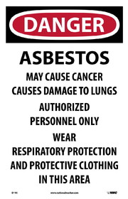 NMC D195 Danger Asbestos Hazard Paper Sign, PAPER, 17" x 11"
