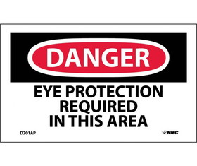 NMC D201LBL Danger Eye Protection Required In This Area Label, Adhesive Backed Vinyl, 3" x 5"