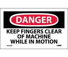 NMC D213LBL Danger Keep Fingers Clear Of Machine In Motion Label, Adhesive Backed Vinyl, 3" x 5"