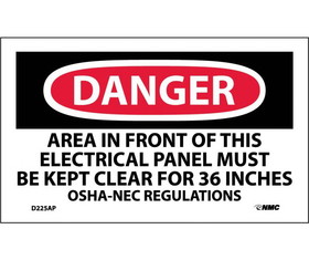 NMC D225LBL Danger Keep Electrical Panel Clear Label, Adhesive Backed Vinyl, 3" x 5"