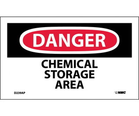 NMC D239LBL Danger Chemical Storage Area Label, Adhesive Backed Vinyl, 3" x 5"