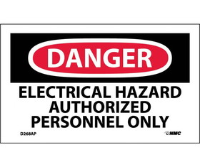 NMC D268LBL Danger Follow Electrical Hazard Label, Adhesive Backed Vinyl, 3" x 5"