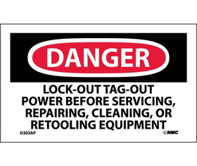 NMC D303LBL Danger Lock-Out Tag-Out Power Before Use Label, Adhesive Backed Vinyl, 3" x 5"