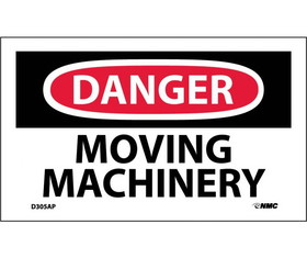 NMC D305LBL Danger Moving Machinery Label, Adhesive Backed Vinyl, 3" x 5"