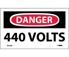 NMC D325LBL Danger 440 Volts Label, Adhesive Backed Vinyl, 3" x 5"