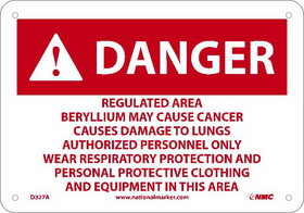 NMC D327 Beryllium Danger Regulated Area Sign, Standard Aluminum, 7" x 10"