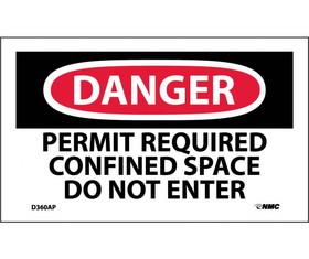 NMC D360LBL Danger Permit Required Confined Space Do Not Enter Label, Adhesive Backed Vinyl, 3" x 5"