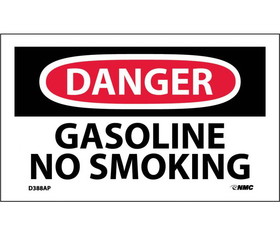 NMC D388LBL Danger Gasoline No Smoking Label, Adhesive Backed Vinyl, 3" x 5"