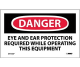 NMC D415LBL Danger Eye And Ear Protection Required Label, Adhesive Backed Vinyl, 3