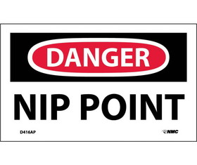 NMC D416LBL Danger Nip Point Label, Adhesive Backed Vinyl, 3" x 5"