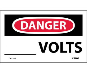 NMC D421LBL Danger ___ Volts Label, Adhesive Backed Vinyl, 3" x 5"