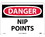 NMC 7" X 10" Vinyl Safety Identification Sign, Nip Points, Price/each
