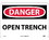 NMC 10" X 14" Vinyl Safety Identification Sign, Open Trench, Price/each