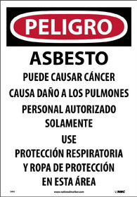 NMC D495 Asbestos Dust Hazard Spanish Paper Hazard Sign, PAPER, 19" x 13"